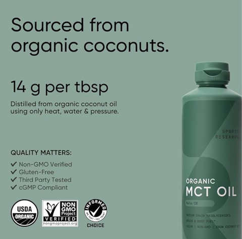 Sports Research MCT Oil Liquid | 100% Non-GMO Coconuts | 473ml