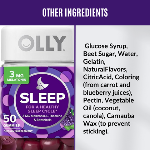 OLLY Sleep Gummy, Sleep Support, 3 - 5 mg Melatonin, 50 - 60 Gummies, Other Ingredients