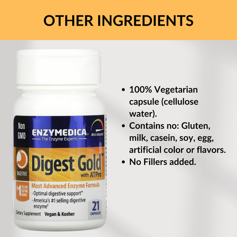 Enzymedica, Digest Gold with ATPro, Digestive Enzyme, Gluten Free, No GMO, Vegan,  21 Capsules - ingredients