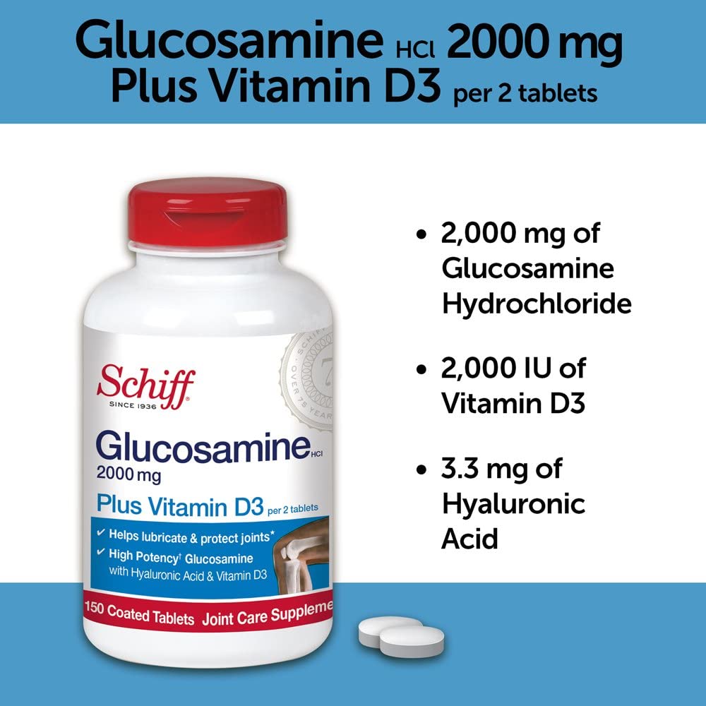 Schiff, Glucosamine, Plus Vitamin D3, Bone & Joint Support, Joint Care Supplement, 2000mg, 150 Coated Tablets