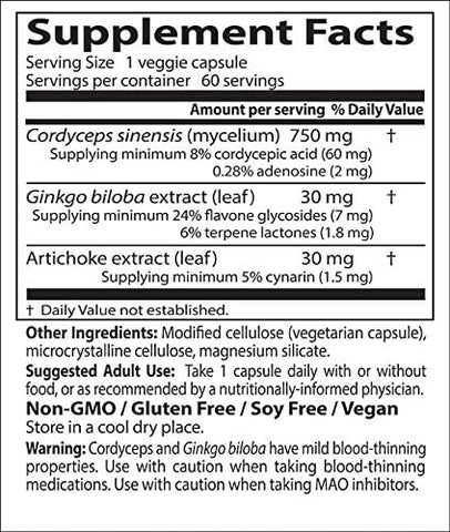 Doctor's Best, Ultra Cordyceps, 750 mg, 60 Veggie Caps Supplement Facts