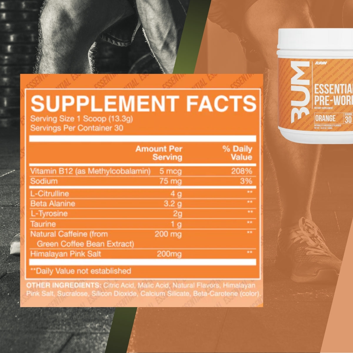 Raw Nutrition Bum, Essential Pre Workout - Supplement Facts