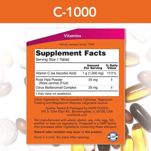 NOW Foods, Vitamin C 1000 with Rose Hips | Bioflavonoids, Sustained Release, Boost Immunity, Antioxidant