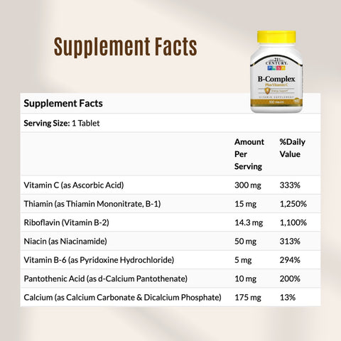 21st Century, B Complex Plus Vitamin C - supplement facts
