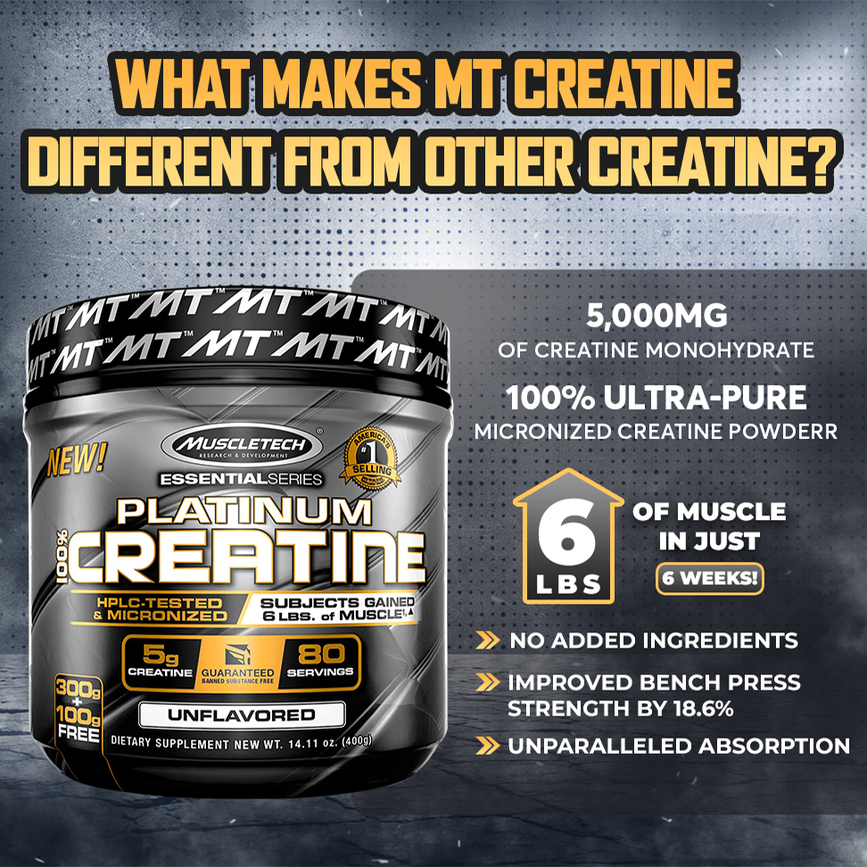 Muscletech, Essential Series, Platinum 100% Creatine, Build Muscle 400g, Unflavored