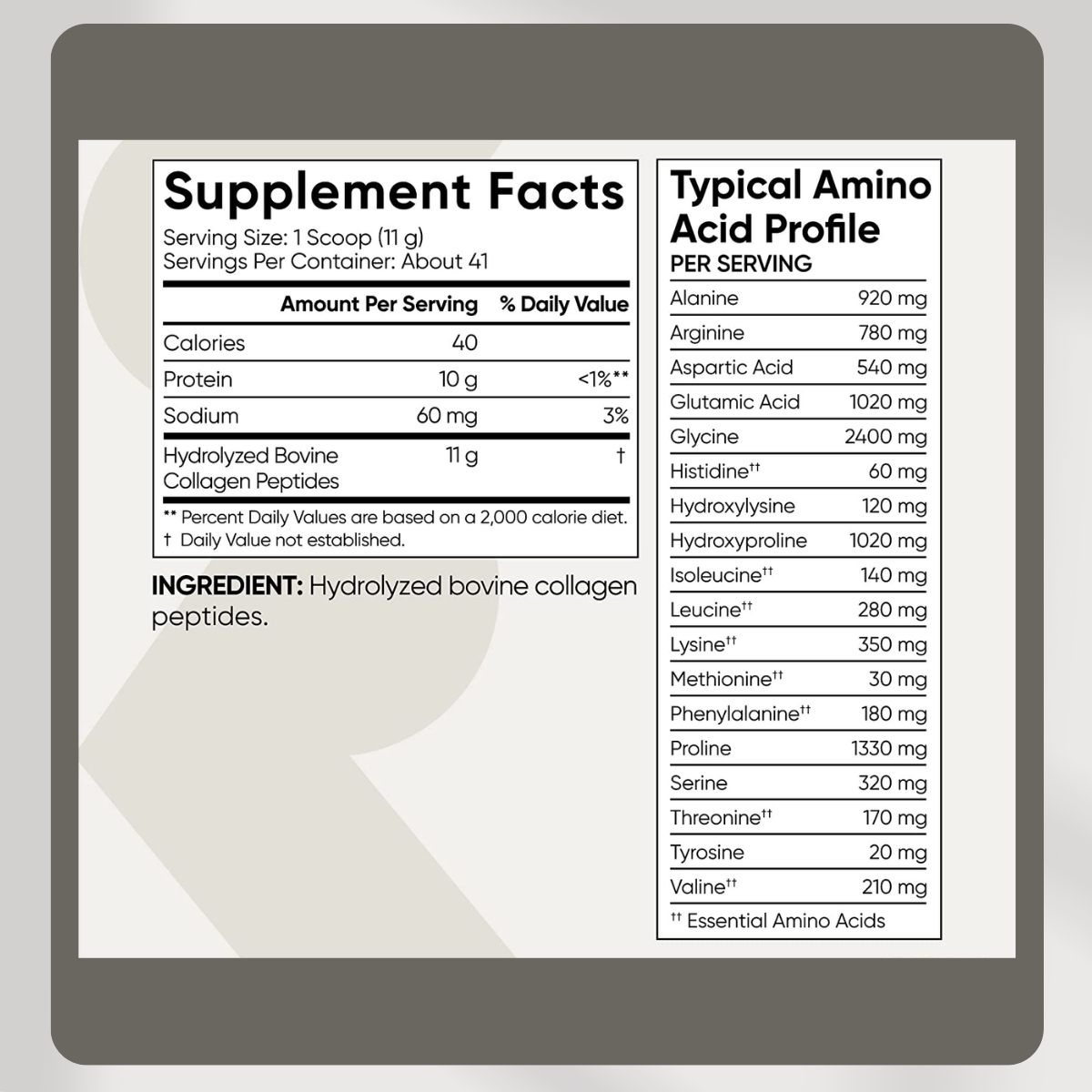 supplement facts - Sports Research, Collagen Peptides, 454-907g