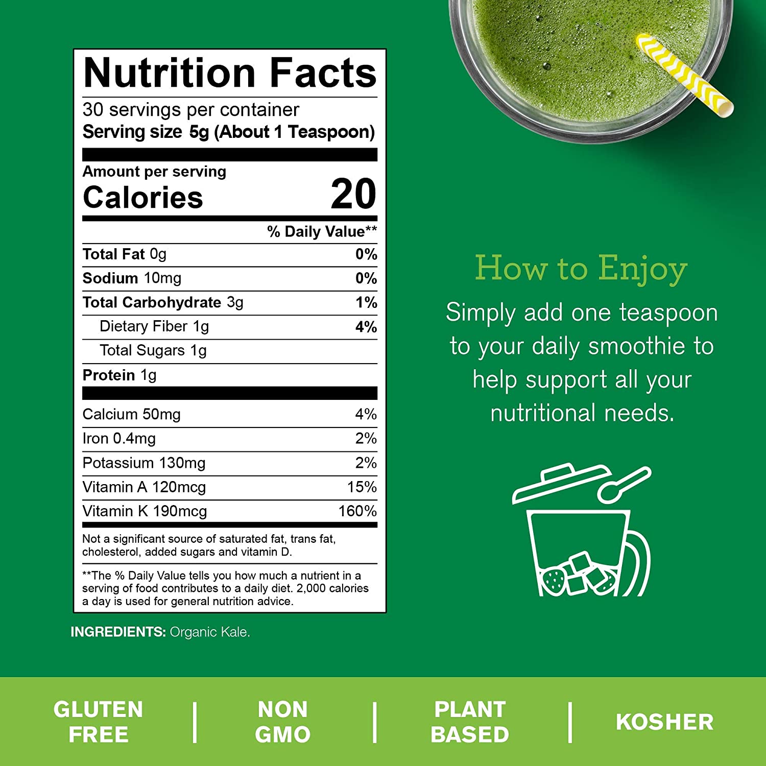 Amazing Grass, Organic Kale Powder source of Vitamin A & K, Super Food 5.29 oz (150 g)