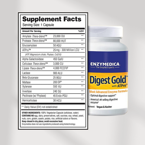 Enzymedica, Digest Gold with ATPro, Digestive Enzyme, Gluten Free, No GMO, Vegan,  21 Capsules - supplement fact