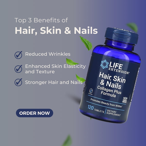 Life Extension, Hair, Skin & Nails, Collagen Plus Formula, 120 Tablets - benefits