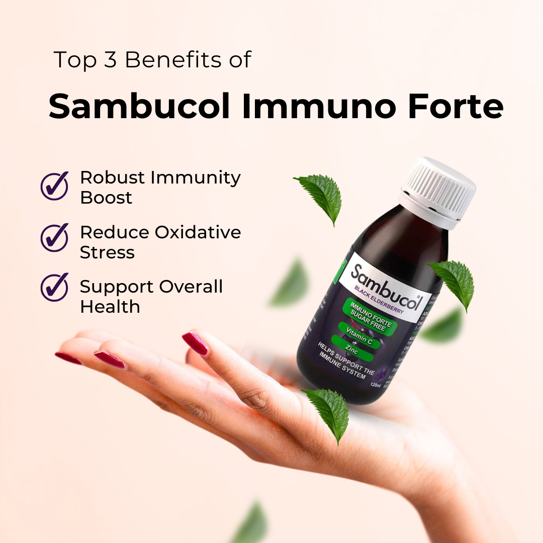 Sambucol Immuno Forte, PLUS Vitamin C + Zinc, Support Immunity, No Added Sugar, 120ml, Benefits