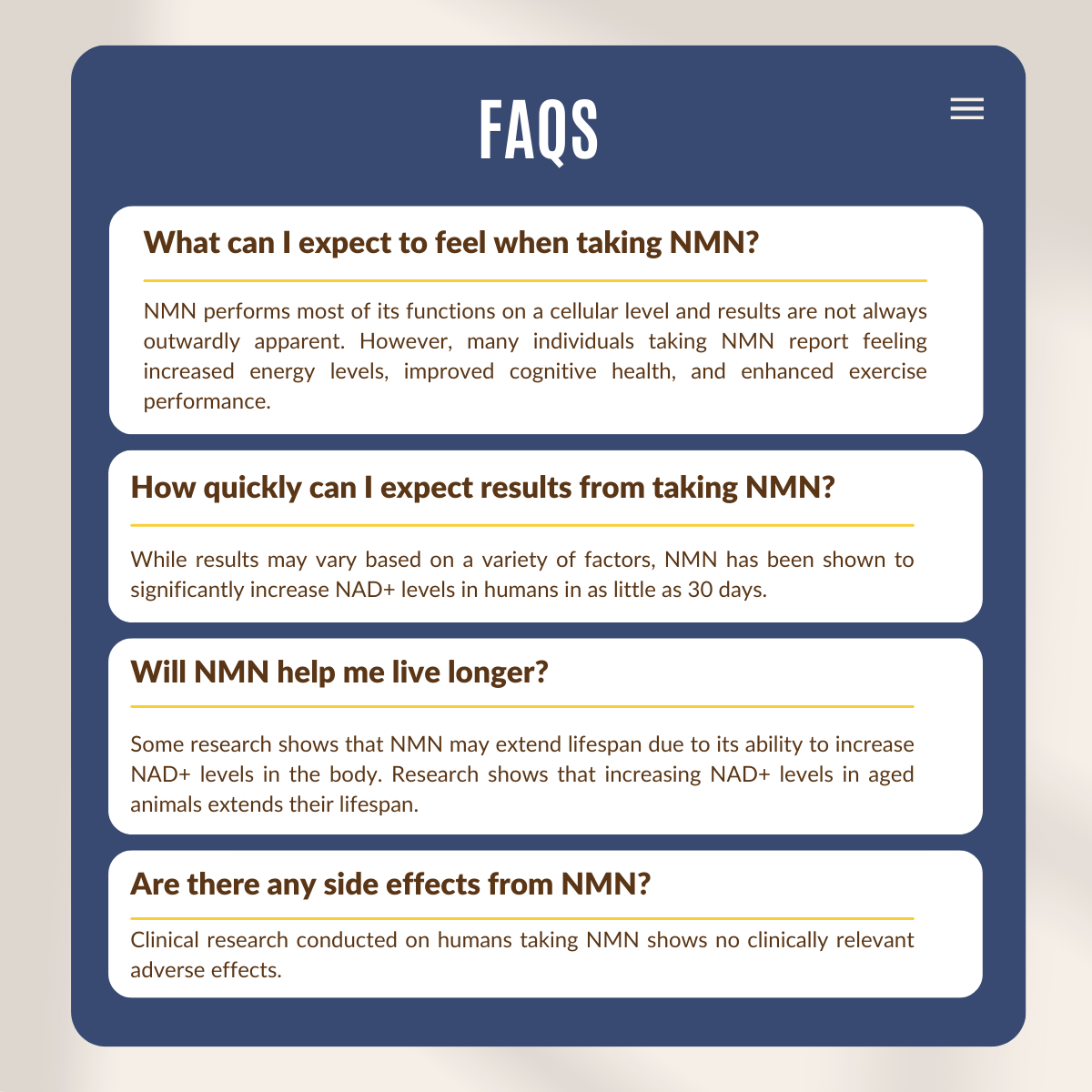 ProHealth Longevity, NMN Pro 300, 300 mg, 90 Capsules, FAQs