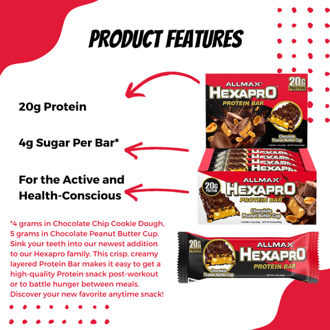 ALLMAX, Hexapro Protein Bar, 3- 12 Bars, 1.9 oz (54 g) Each, Product Features