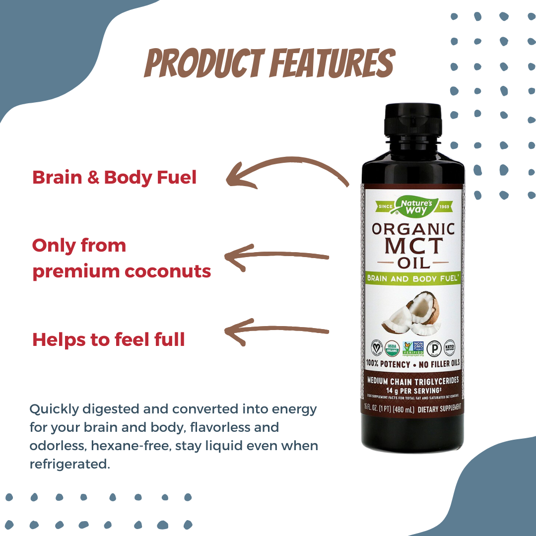 Nature's Way, Organic MCT Oil | Supports Ketogenic Diets | Promote Weight Loss, 480 ml - Features