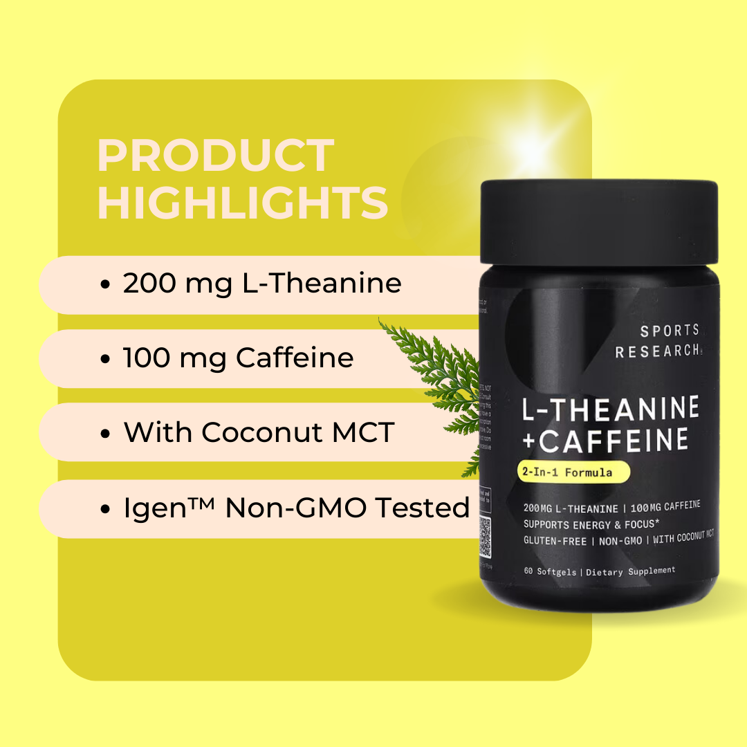 Sports Research, L-Theanine & Caffeine with MCT Oil, 60 Soft Gels, Product Hightlight