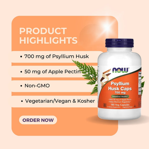 NOW Foods, Psyllium Husk Caps, 700 mg, Apple Pectin - features