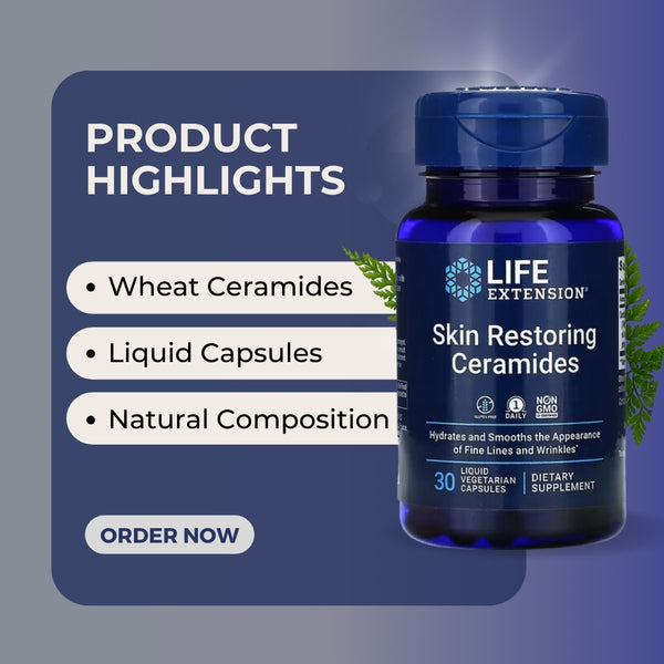 Life Extension, Skin Restoring Ceramides, 30 Liquid Vegetarian Capsules - Features