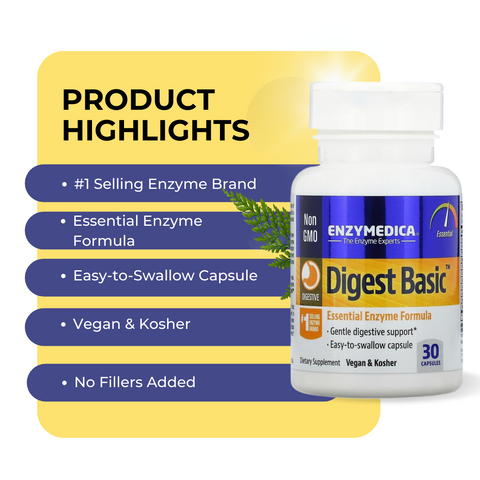 Enzymedica Digest Basic, Essential Enzyme Formula, Support Healthy Digestion 30-180 Counts, Product Hightlight