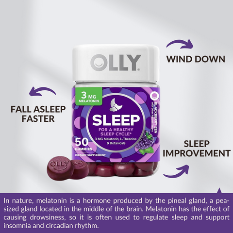 OLLY Sleep Gummy, Sleep Support, 3 - 5 mg Melatonin, 50 - 60 Gummies, Benefits