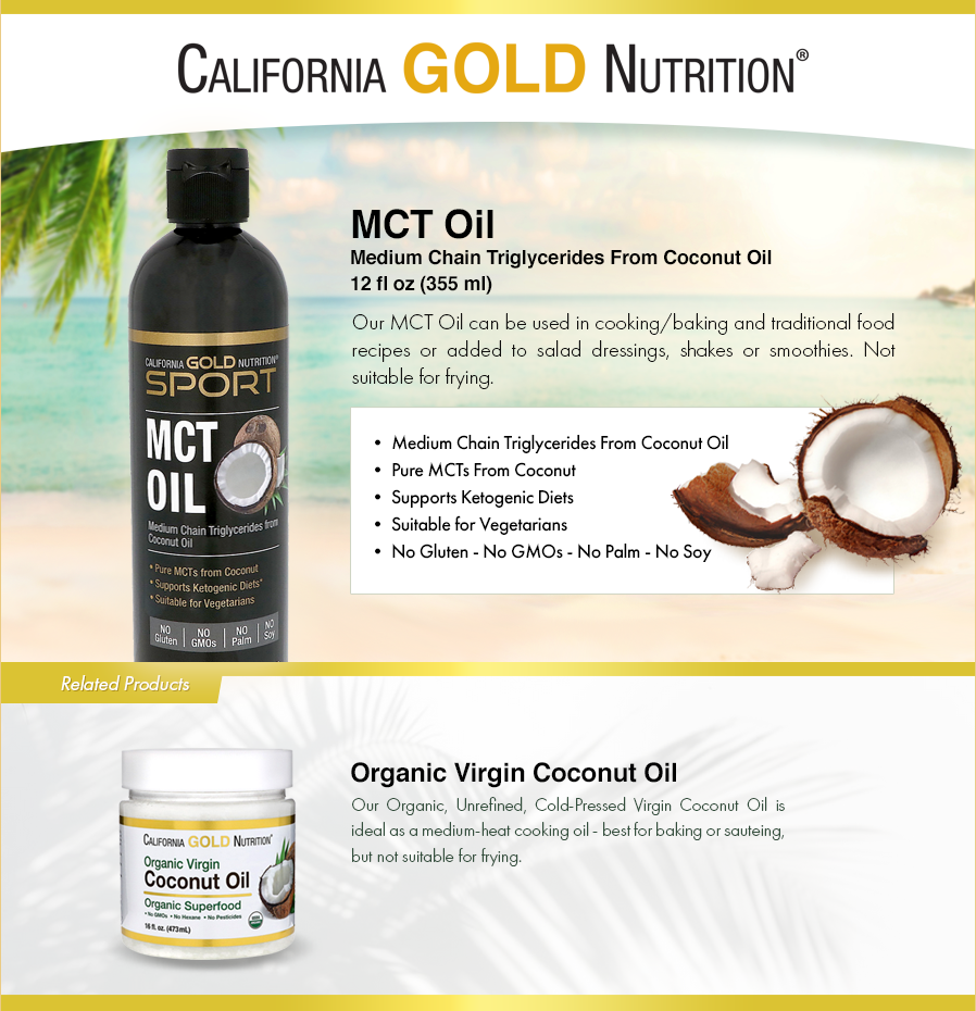 California Gold Nutrition | Organic MCT Oil | Supports Ketogenic Diets | Promote Weight Loss 12fl oz (355 ml)