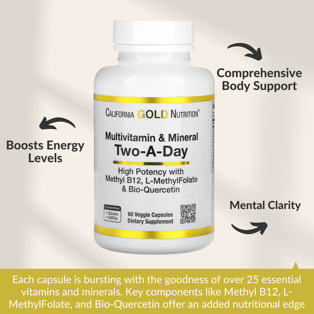 California Gold Nutrition, Multivitamin and Mineral, Two-A-Day, 60 Veggie Capsules-feature