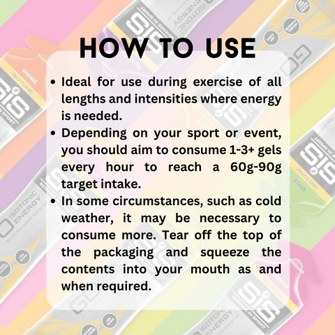 How to use, SIS GO Isotonic Energy Gels, With 22g Carbs, Low Sugar, 6-30 packs, 60 ml Per Serving