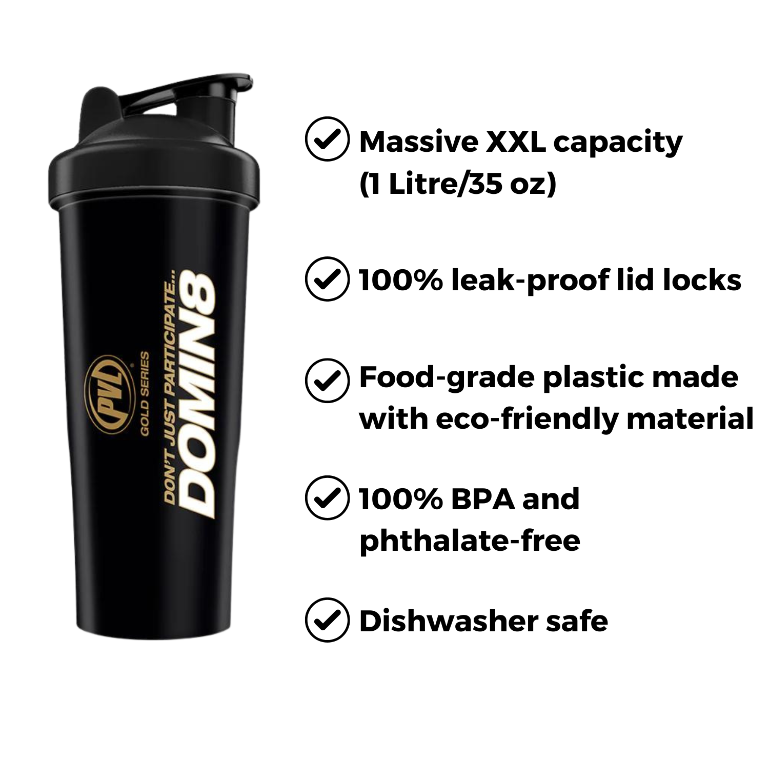 PVL Gold Series Domin8 Shaker, 1 Litre, Feature