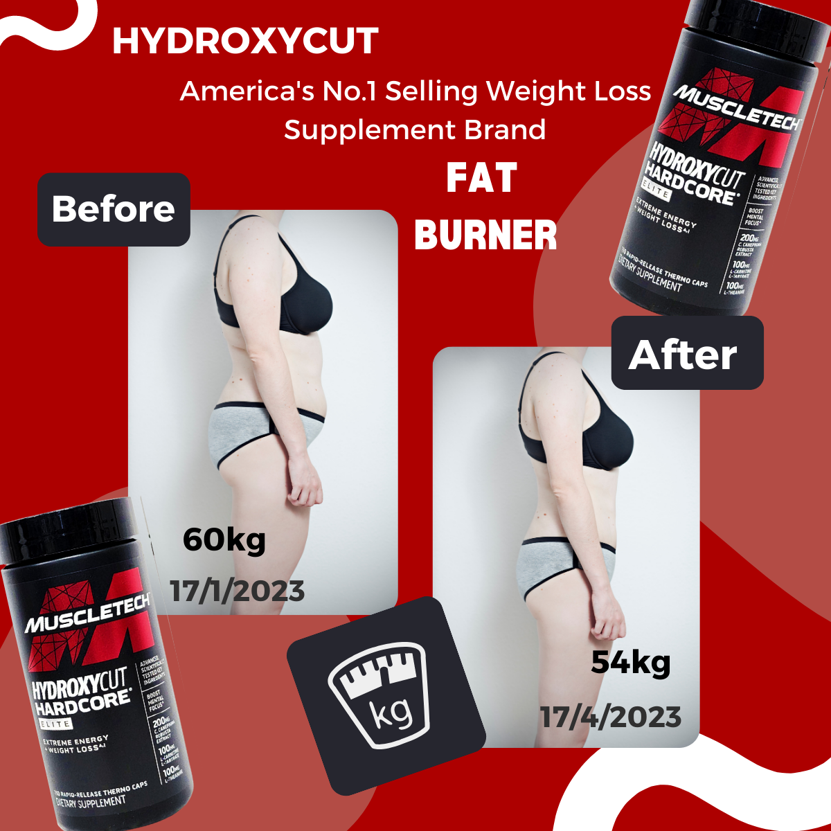 Hydroxycut, Hardcore Elite, 110caps, before & after use