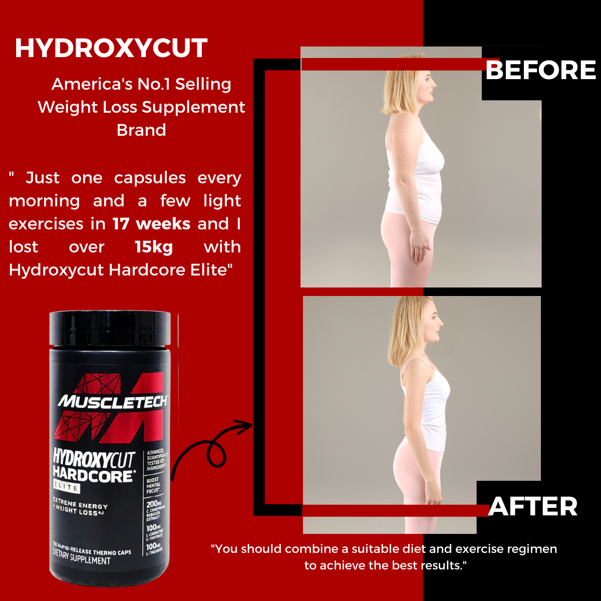 Hydroxycut, Hardcore Elite, 110caps, before & after use