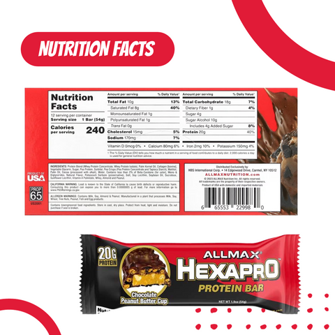 ALLMAX, Hexapro Protein Bar, 3 - 12 Bars, 1.9 oz (54 g) Each, Nutrition Facts