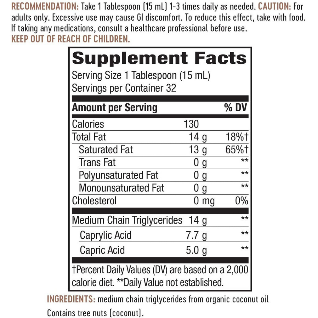 Nature's Way, Organic MCT Oil | Supports Ketogenic Diets | Promote Weight Loss, 480 ml - Supplement Facts
