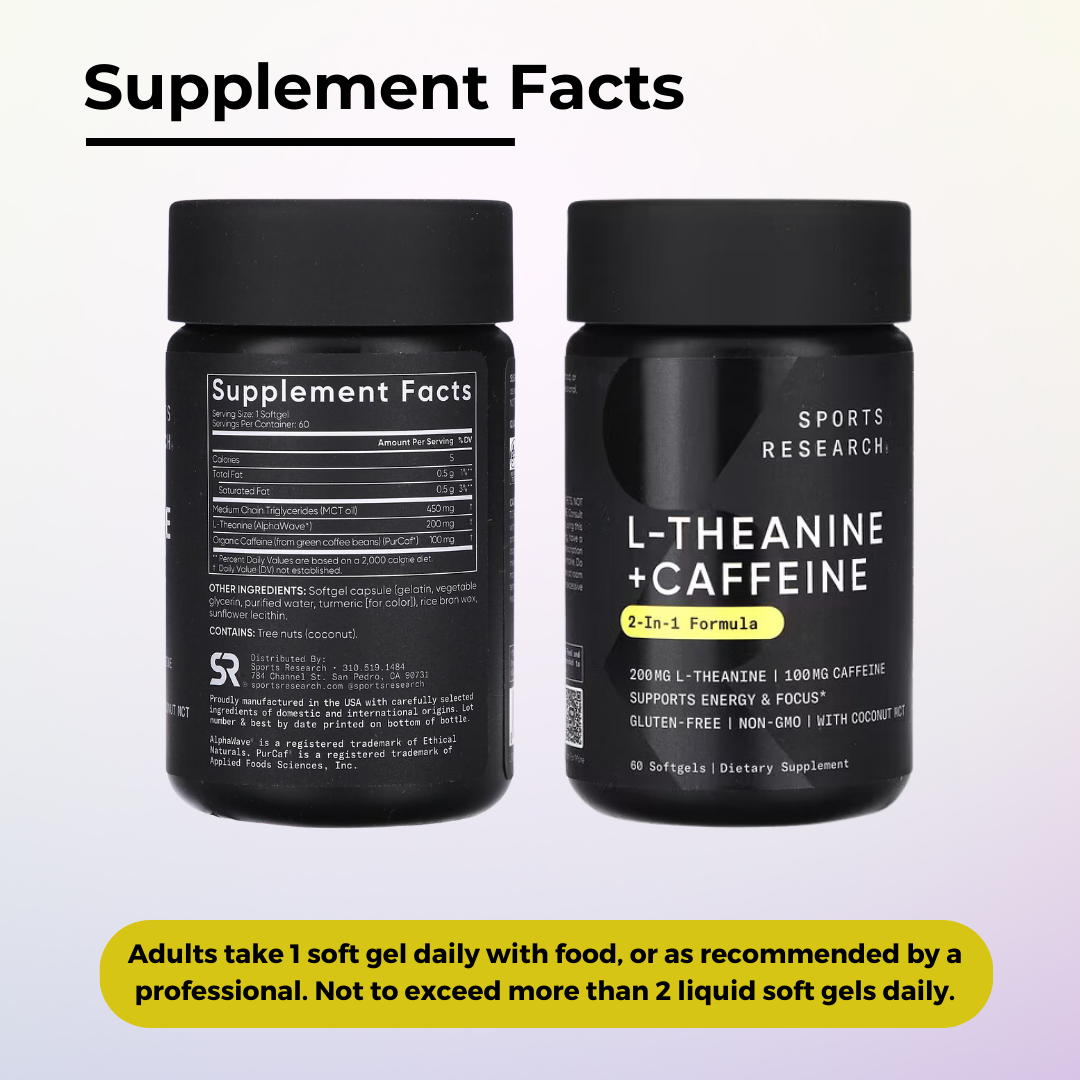 Sports Research, L-Theanine & Caffeine with MCT Oil, 60 Soft Gels, Supplent Fact and Use