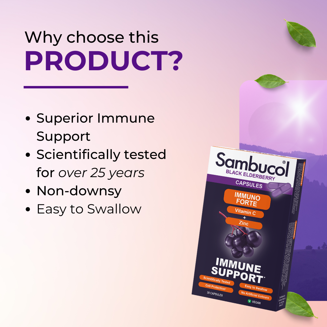 Why choose Sambucol Immuno Forte, Support Immune, No Artificial Colours, 30 Capsules