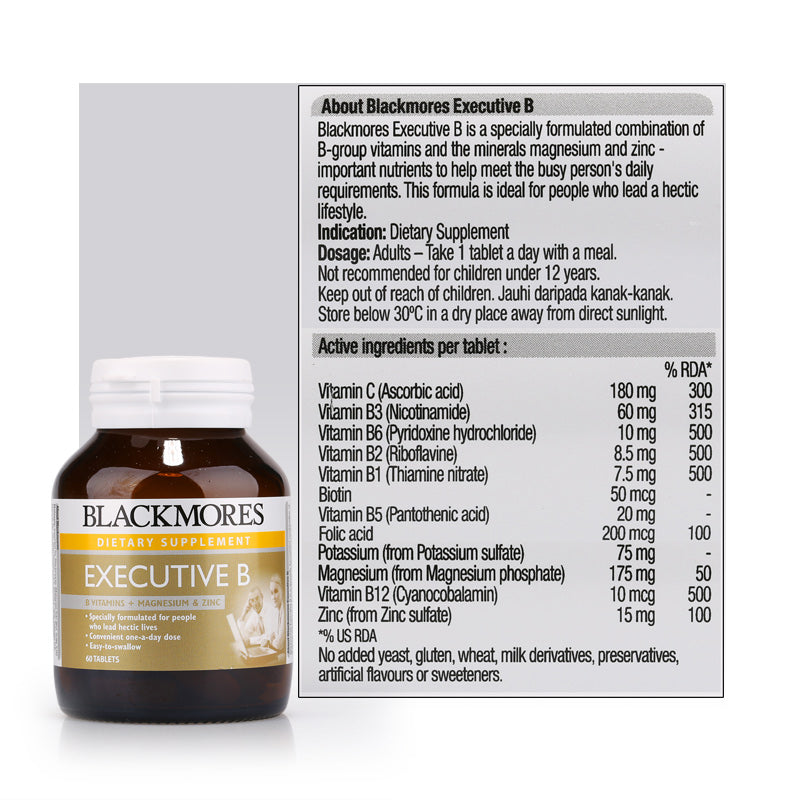 Blackmores Executive B | B group vitamins minerals magnesium zinc | Reduce stress