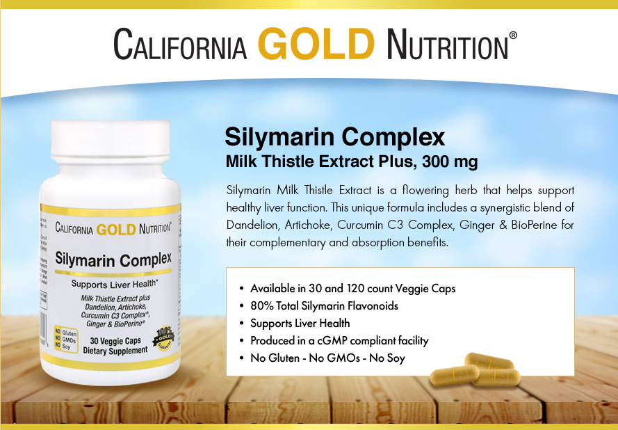 California Gold Nutrition, Silymarin Complex Milk Thistle Extract Plus, Liver Health 300 mg, 120 Veggie Caps