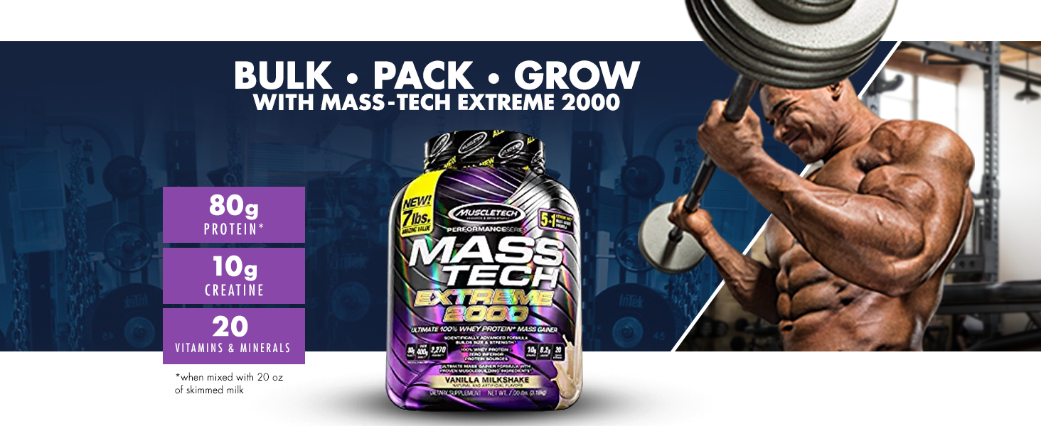 Muscletech MassTech Extreme 2000 | Whey Protein Powder | Build Muscle | Mass Gainer