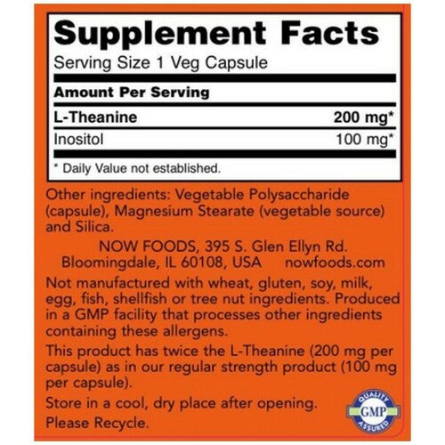 Now Foods, Double Strength, L-Theanine, Stress Management for Vegetarian/Vegan, 60-120 Capsules - Supplement Facts