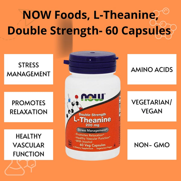 Now Foods, Double Strength, L-Theanine, Stress Management for Vegetarian/Vegan, 60-120 Capsules - features