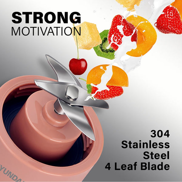 Hyundai Portable Automatic Blender Bottle  Personal Fruit Juicer  Protein Shaker 4 Blades 400ml - strong motivation