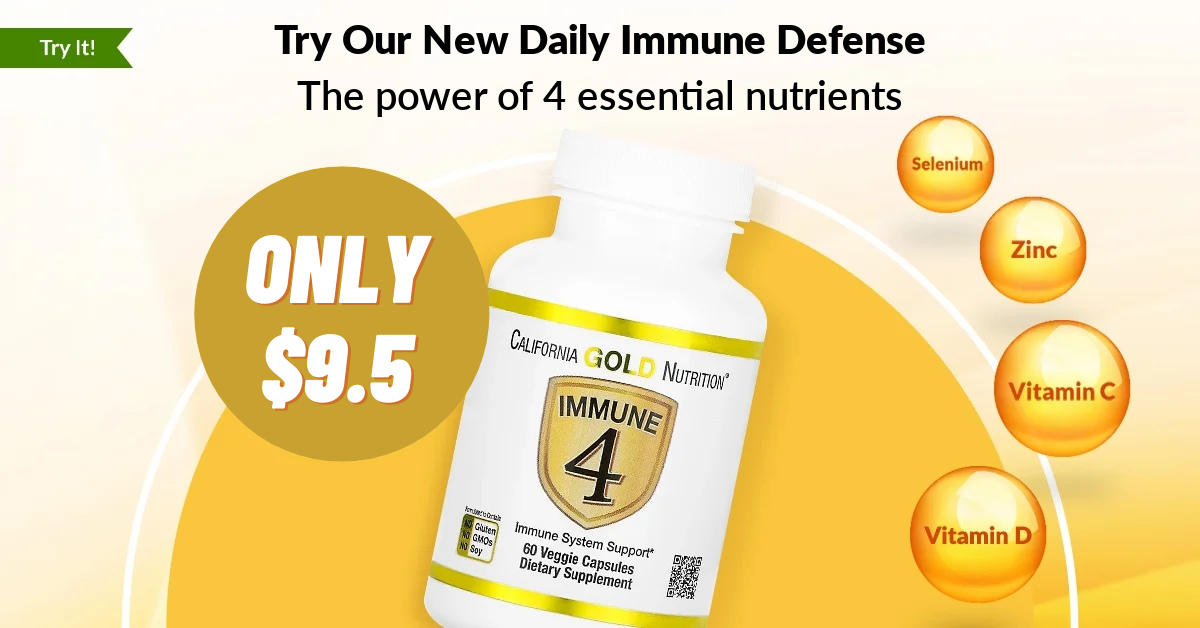 California Gold Nutrition, Immune 4, Immune System Support With Vitamin C, D & Zinc, 60 Caps