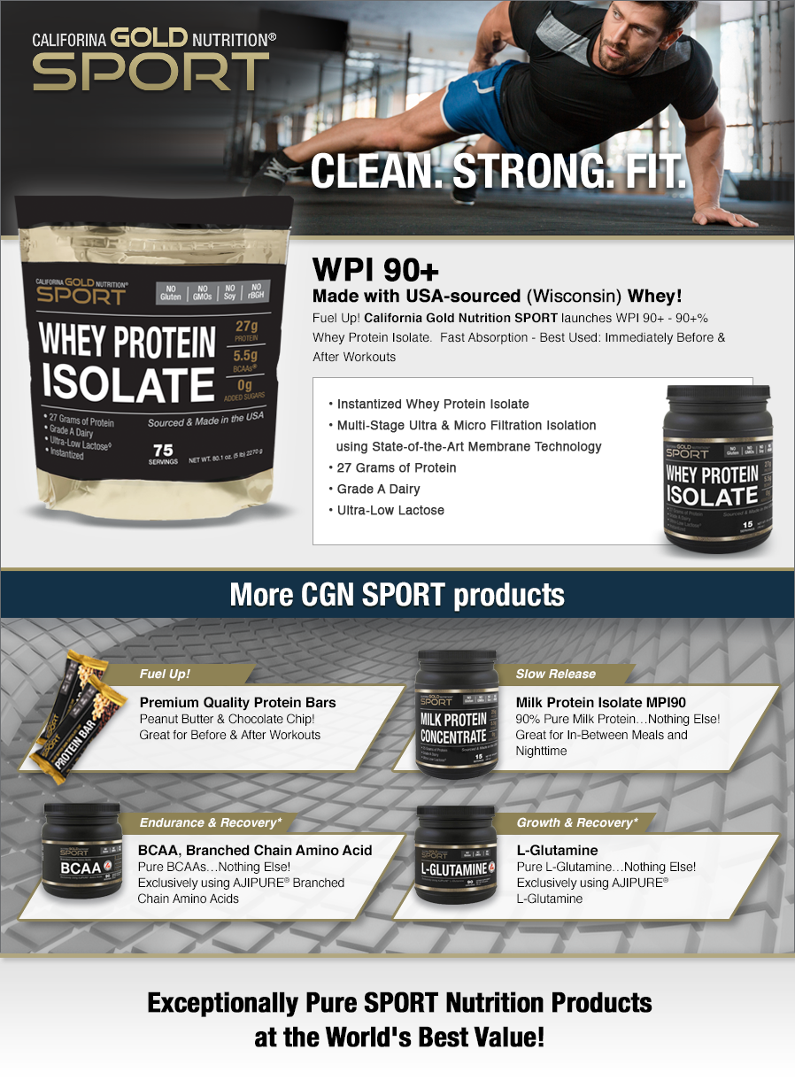 California Gold Nutrition, Whey Protein Isolate, Unflavored, 90% Protein, Fast Absorption, Build Muscle, 5lbs