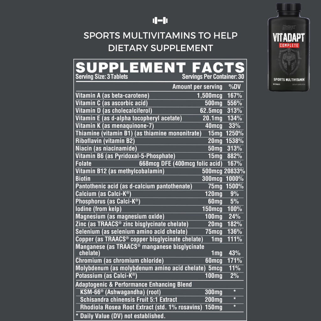Nutrex Vitadapt Complete Sports - Supplement facts