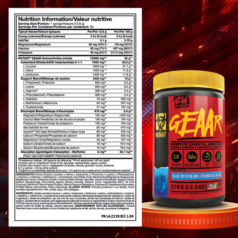 Mutant GEAAR Nutrition Information