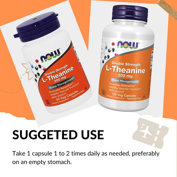 Now Foods, Double Strength, L-Theanine, Stress Management for Vegetarian/Vegan, 60-120 Capsules - use