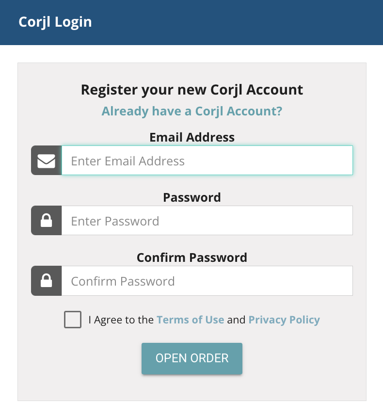 a screen shot of what the login process looks like for Corjl
