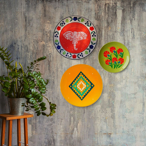 Colourful Wall Plates on Grey Textured Wall
