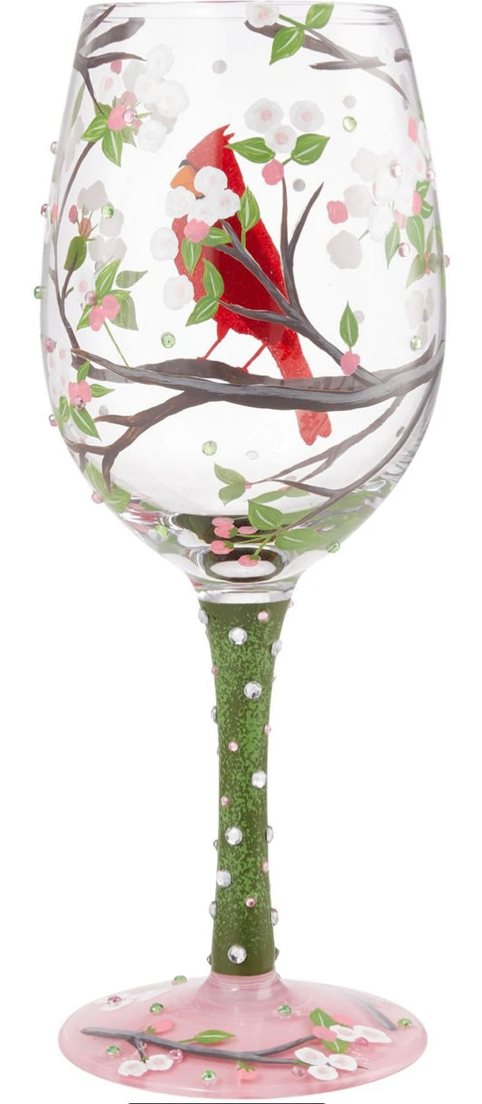 LOLITA GOLDEN PEACOCK WINE GLASS~ HAND PAINTED! GORGEOUS! WITH GIFT BOX  15oz