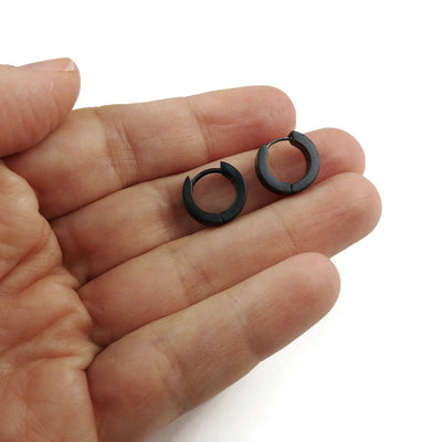 Black Flat Hoop Cuff Titanium Earrings, 100% Hypoallergenic, Sensitive ear