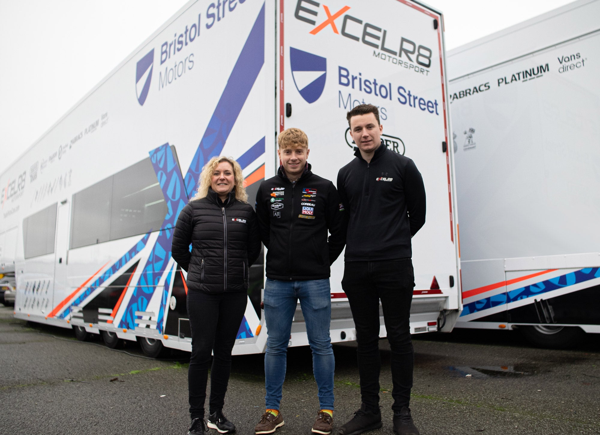 Bradley Gravett Pictured with Justina Williams Team Owner and Connor Morgan Team Manager of EXCELR8 Motorsport for Bradley Gravett British Touring Car Championship Announcement Press Release
