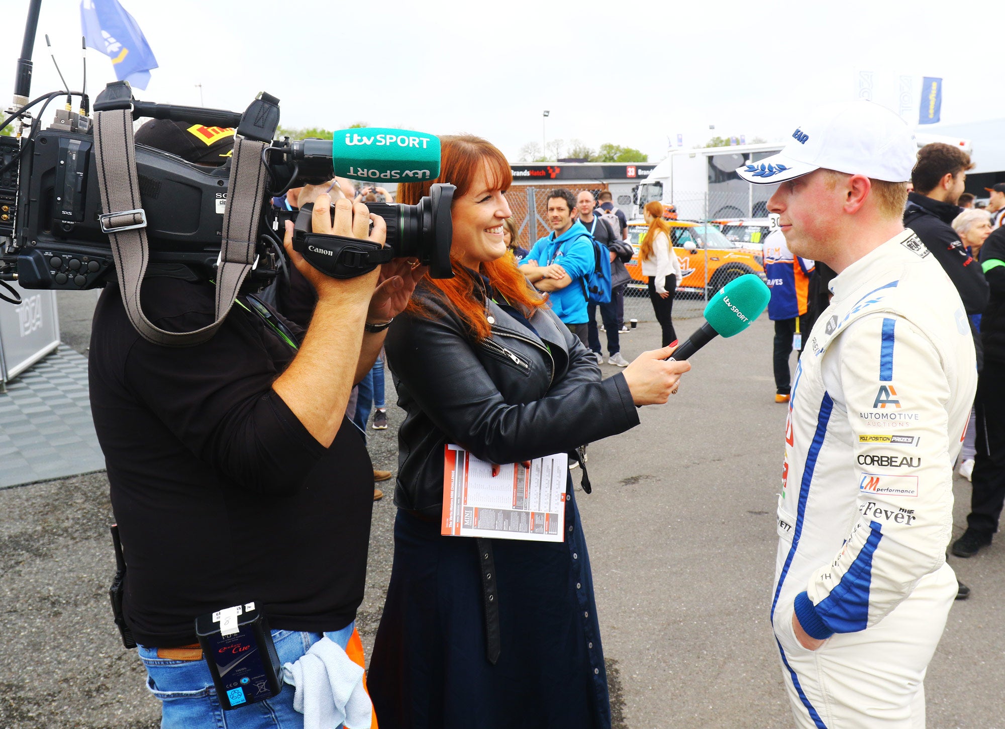 Bradley Gravett being interviewed by ITV Sport ITV4 live TV at Brands Hatch 2023