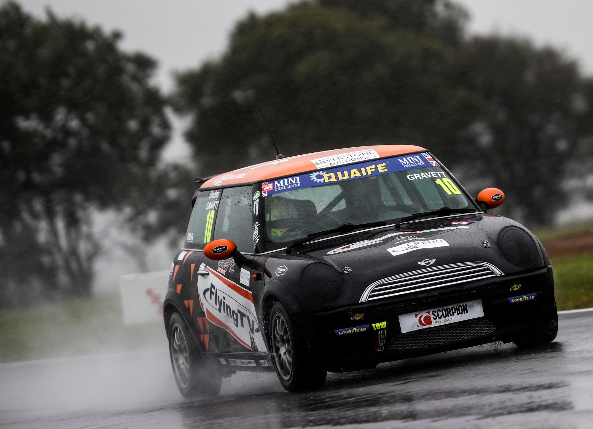 Bradley Gravett son of BTCC British Touring Car Champion Robb Gravett in the Cooper Trophy at Snetterton in 2020 Very Wet Track Graves Motorsport Mini Challenge JCW Cooper Racing Driver LIQUI MOLY LM Performance Thinking it Better